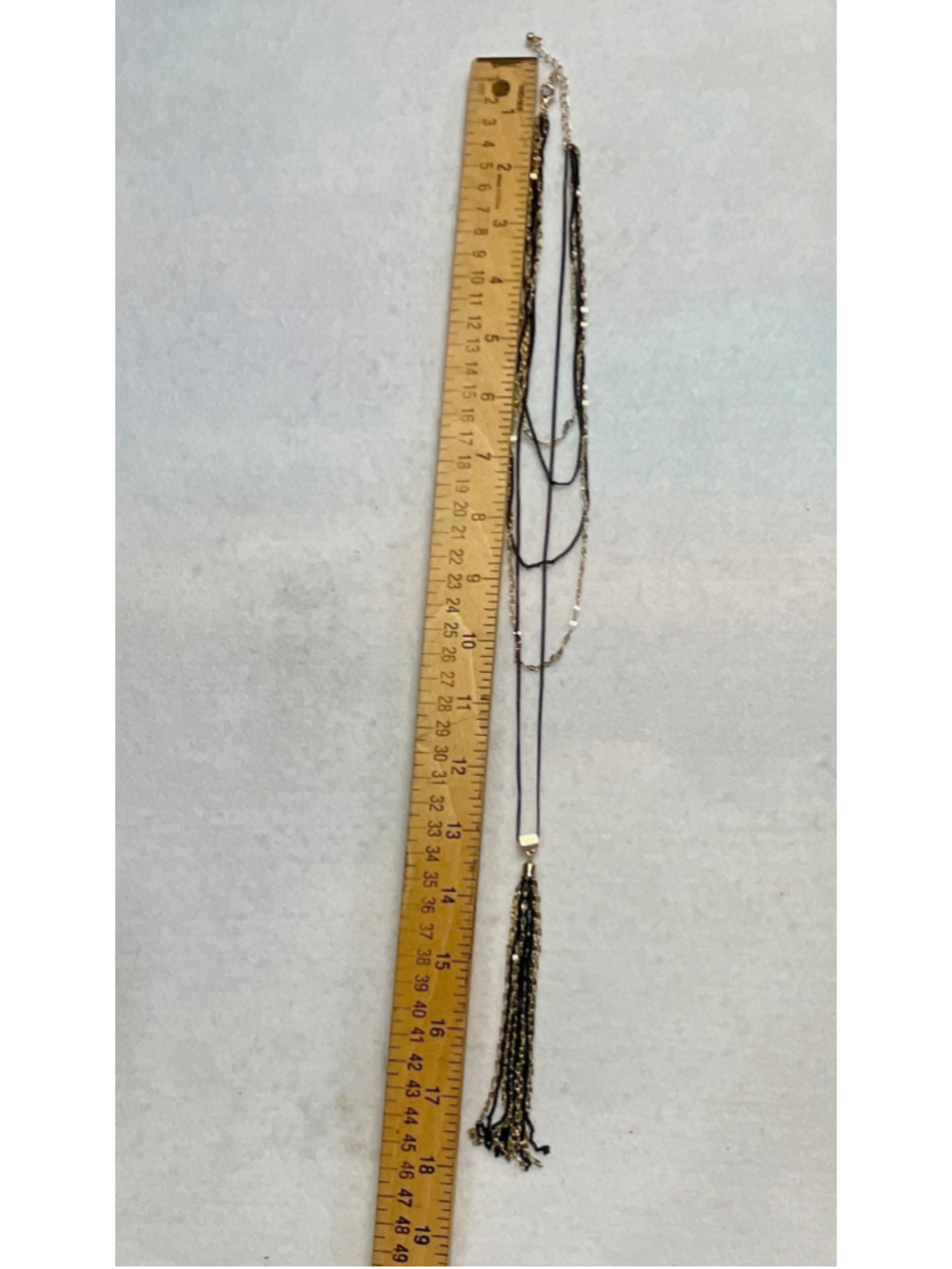Layered Lariat Tassel Bar Pendant Necklace Gold/Black Adjustable Lobster - Picture 5 of 5